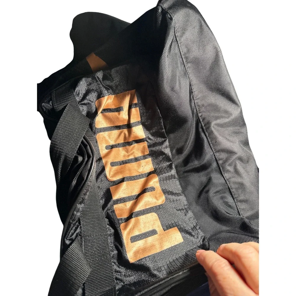 Puma‎ Black Rose Gold Logo Gym Duffel Bag Weekend Travel Sport Carry-On